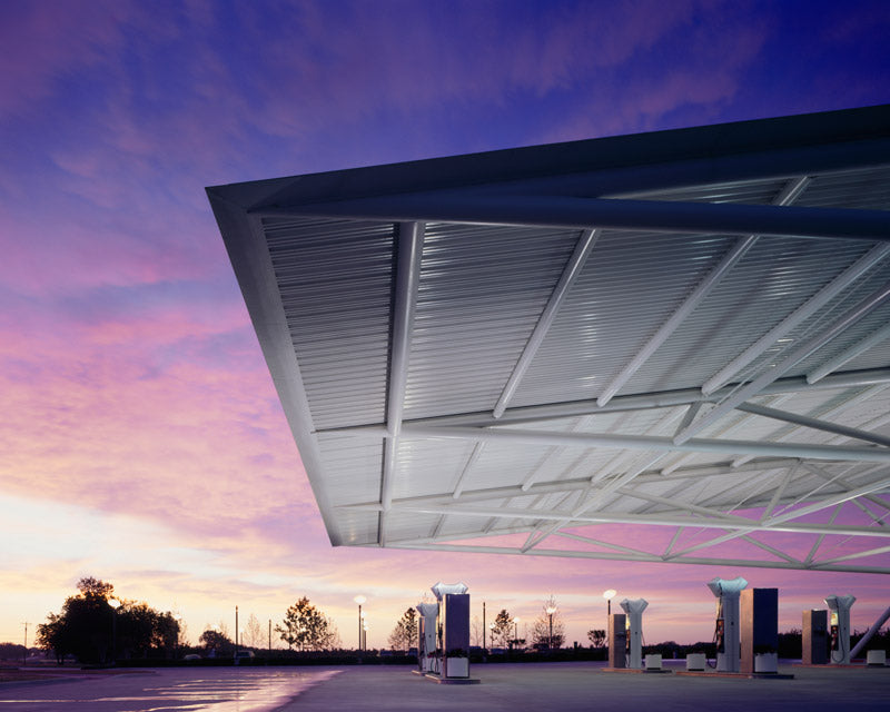 Pops Route 66 Arcadia OK canopy gas station at sunset sunrise