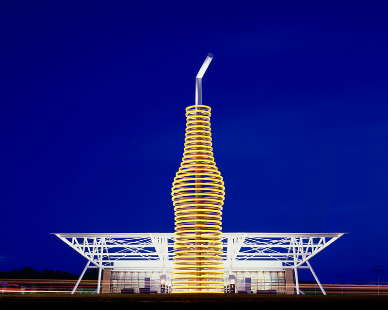 Pops 66 Arcadia OK gold yellow neon light lit up soda bottle sculpture canopy gas station night evening long exposure